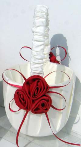 Wedding Flower Girl Petal Basket with Red Rosettes Design
